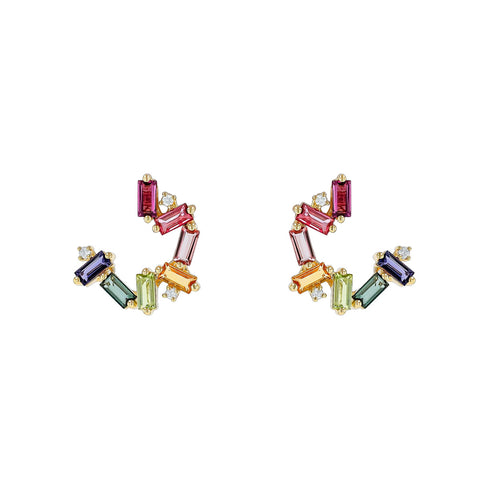 Amalfi Burst Rainbow Sideways Mini Hoops - 1