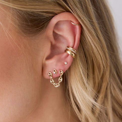 14k Gold Double Stud Small Mariner Chain Earring - 2