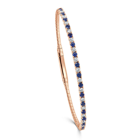 14K Gold Diamond & Blue Sapphire Flexible Bangle - 1