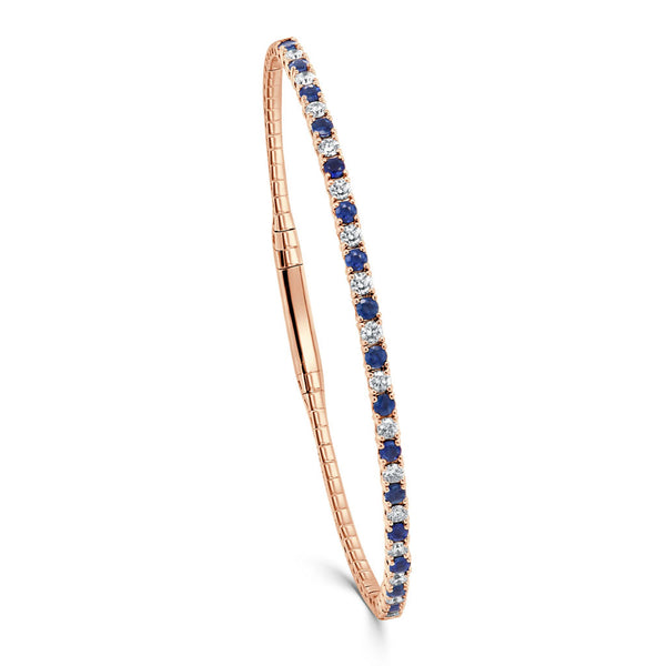 14K Gold Diamond & Blue Sapphire Flexible Bangle - 1