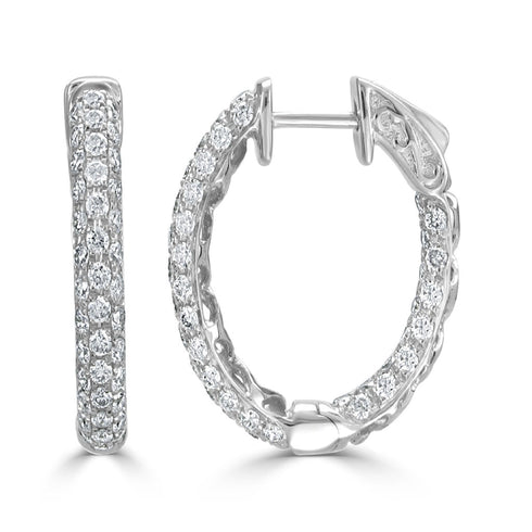 18k Gold & Diamond Oval Pave Hoop Earrings - 0.75'' - 1.87ct - 1