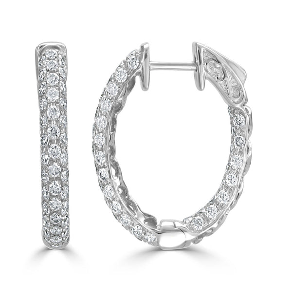 18k Gold & Diamond Oval Pave Hoop Earrings - 0.75'' - 1.87ct - 1