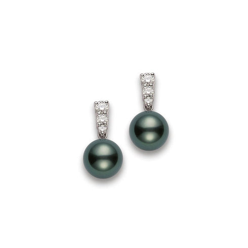 Morning Dew Black South Sea Cultured Pearl Earrings in 18K White Gold - 1
