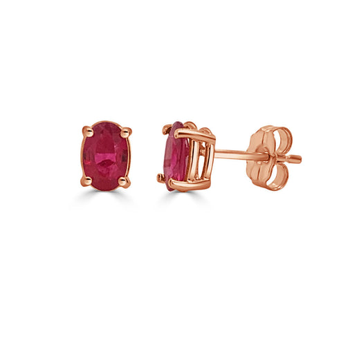 14K Gold & Ruby Oval Studs - 0.96ct - 1