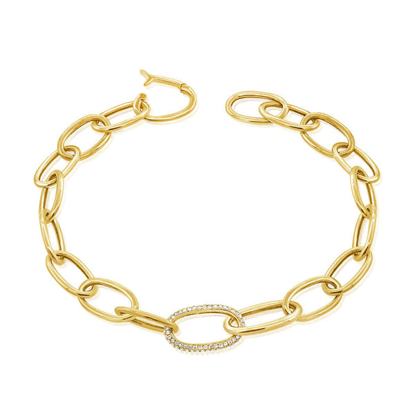 14k Gold & Diamond Oval Link Bracelet - 0.26ct - 1