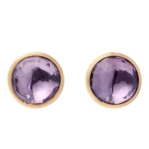 18K Yellow Gold Amethyst Stud Earrings, 0.5" - 1