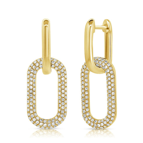 14k Gold & Diamond Paperclip Link Earrings - 0.64ct - 1