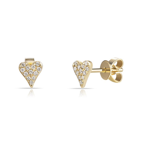14k Gold & Diamond Heart Stud Earrings- 0.09 ct. - 1