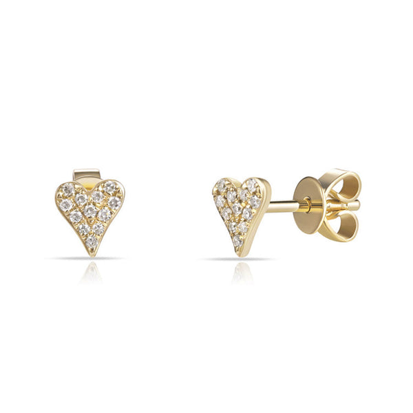 14k Gold & Diamond Heart Stud Earrings- 0.09 ct. - 1