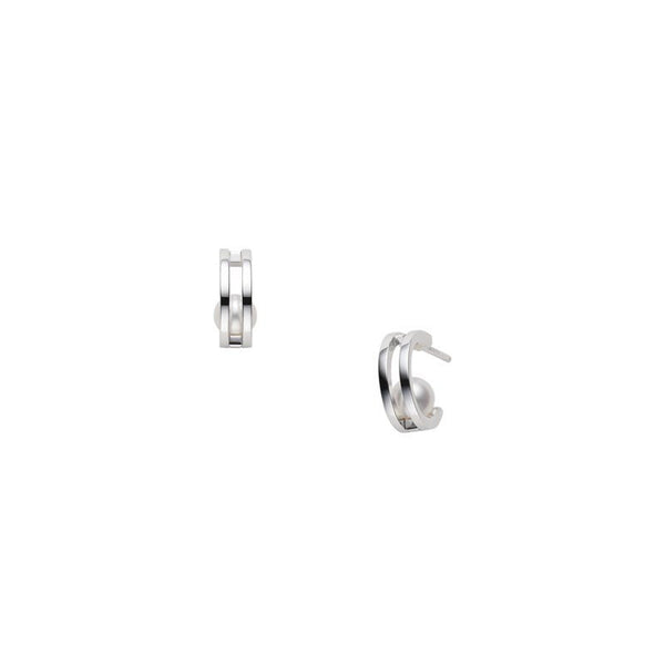 Akoya Cultured Pearl Hoop Earrings in 18K White Gold - 1