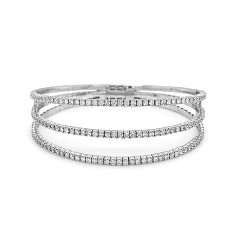 14K Gold & Diamond 3-Row Flexible Bangle - 2.85ct - 1