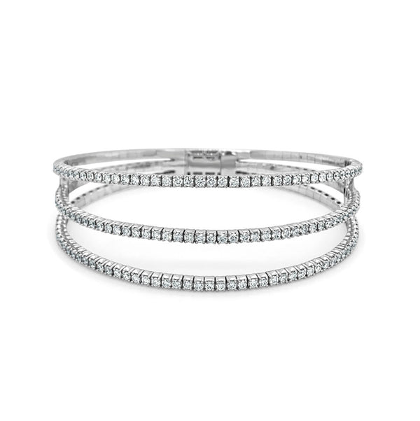 14K Gold & Diamond 3-Row Flexible Bangle - 2.85ct - 1