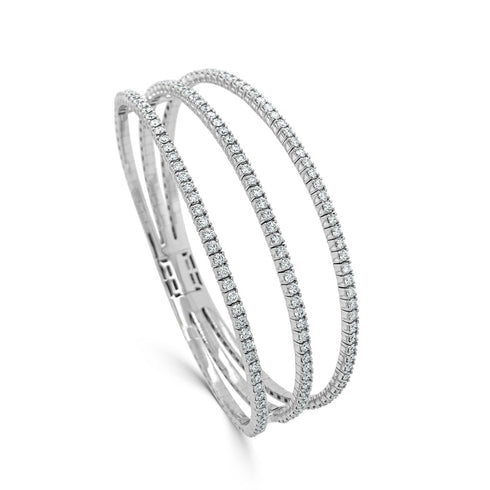 14K Gold & Diamond 3-Row Flexible Bangle - 2.85ct - 2