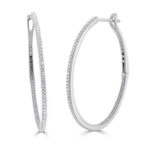 14k Gold & Diamond Oval-Shaped Hoop Earrings - 0.42ct - 1