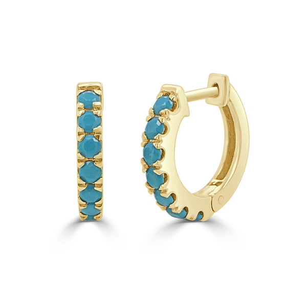 14k Gold & Turquoise Huggie Earrings - 1