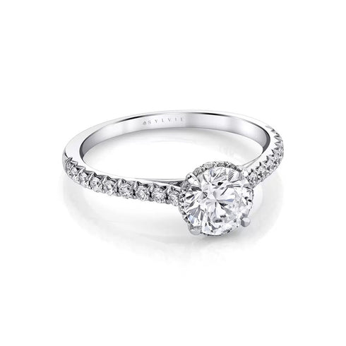 Round Diamond Hidden Halo Pavé Engagement Ring in White Gold - 3