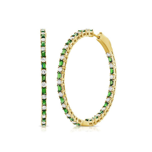 Emerald And Diamond Circle Hoop Earrings - 1