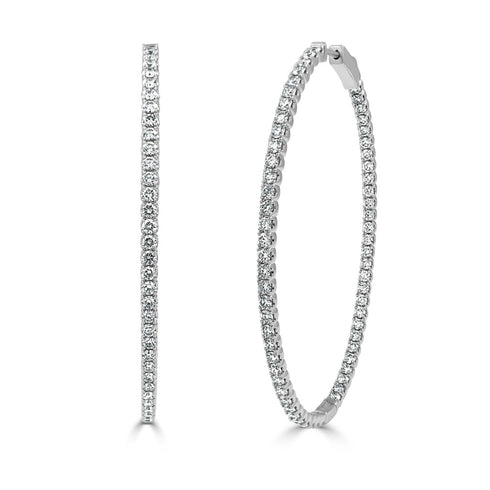 14k Gold & Diamond Oval Hoop Earrings - 2.25'' - 4.09ct - 1