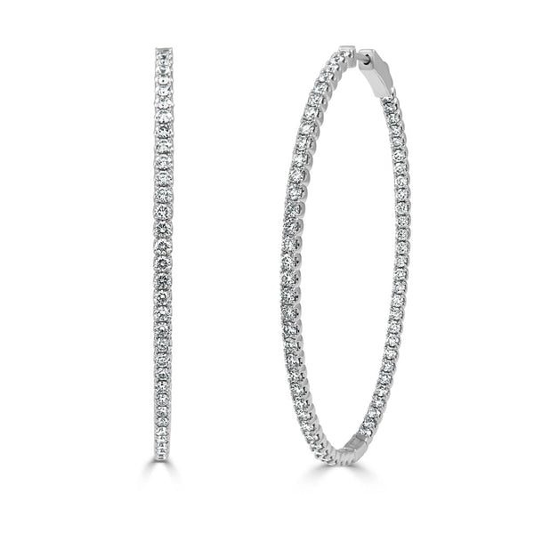 14k Gold & Diamond Oval Hoop Earrings - 2.25'' - 4.09ct - 1