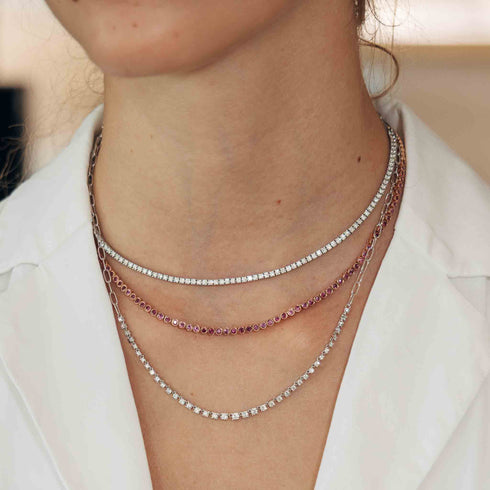 Rose Gold Pink Sapphire Tennis Necklace - 3