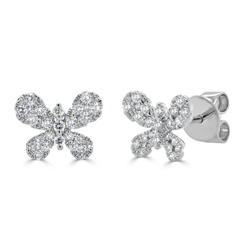 14k Gold & Diamond Butterfly Stud Earrings - 0.46ct - 1