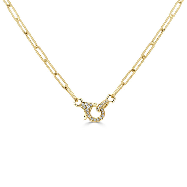 14k Gold & Diamond Paperclip Link Necklace - 0.13ct - 1