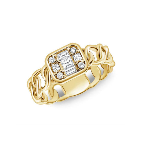 Baguettes And Round Diamond Link Chain Ring - 1