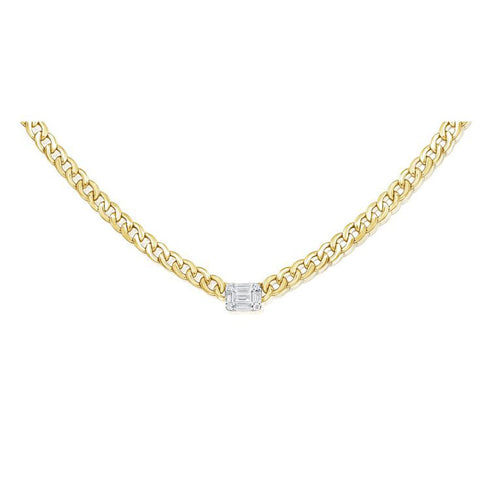 Baguettes And Round Diamond Link Necklace - 1