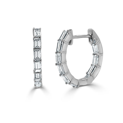 14k Gold & Baguette Diamond Huggie Earrings - 0.86ct - 1