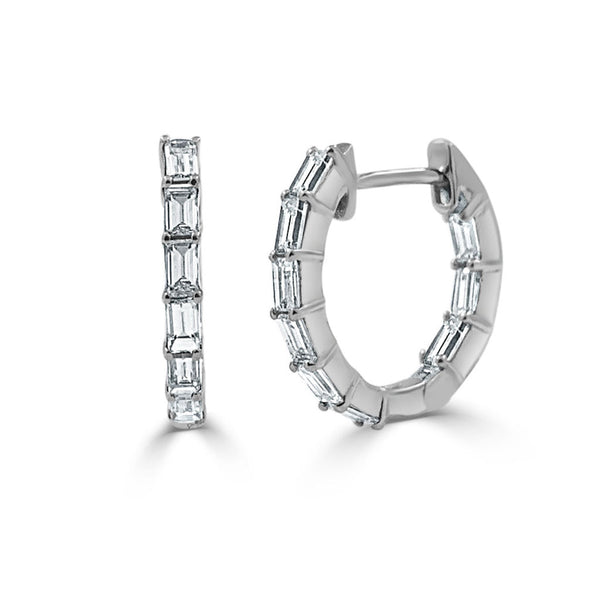 14k Gold & Baguette Diamond Huggie Earrings - 0.86ct - 1