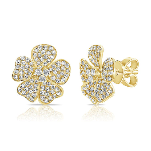 14k Gold & Diamond Flower Stud Earrings - 0.57ct - 2