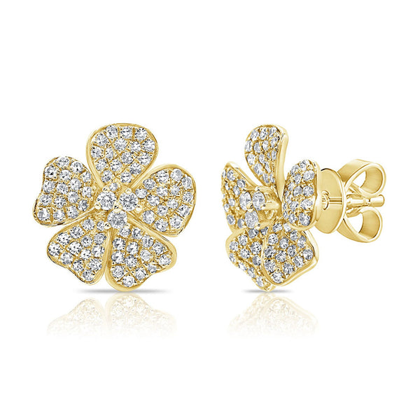 14k Gold & Diamond Flower Stud Earrings - 0.57ct - 2