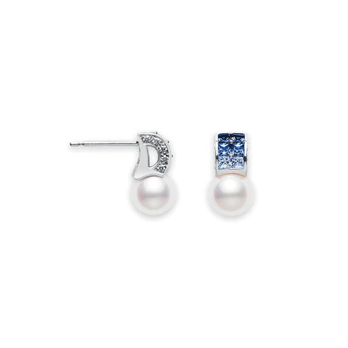 Mikimoto Ocean Akoya Cultured Pearl and Sapphire Earrings in 18K White Gold - 1