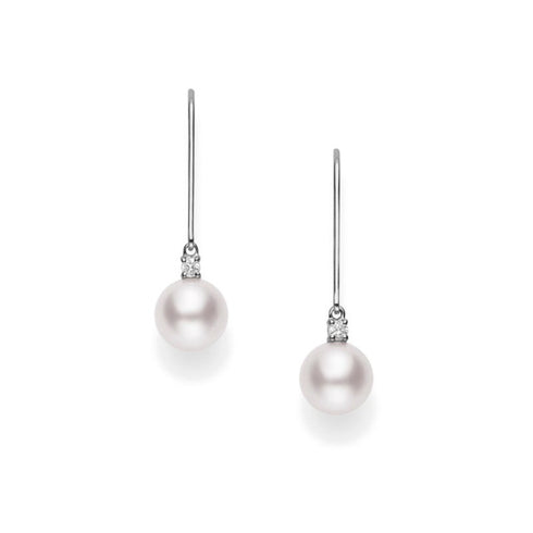 Akoya Leverback Earrings with Diamonds - 1