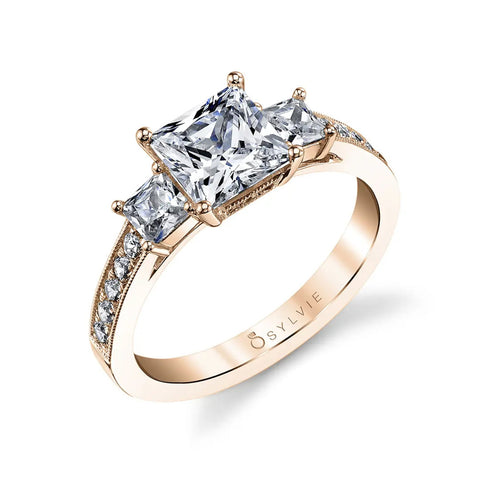 Princess Cut Three Stone Engagement Ring With Princess Side Stones - Eva - 1