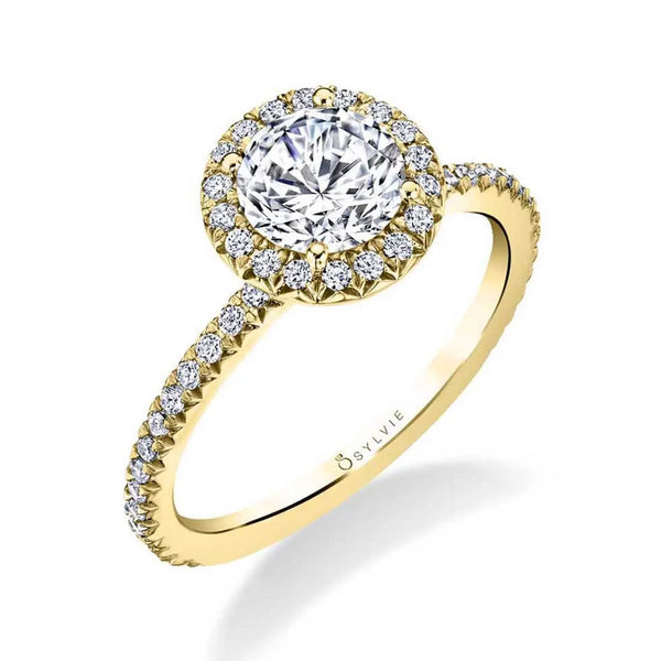 Round Halo Pavé Engagement Ring in Yellow Gold - 1