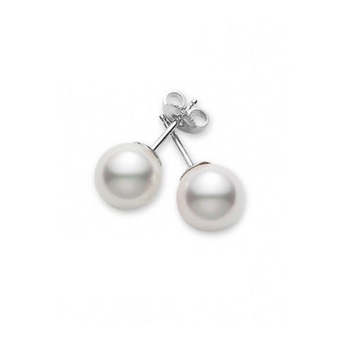 Akoya Cultured Pearl Stud Earrings 7.5mm AAA in 18K White Gold - 1