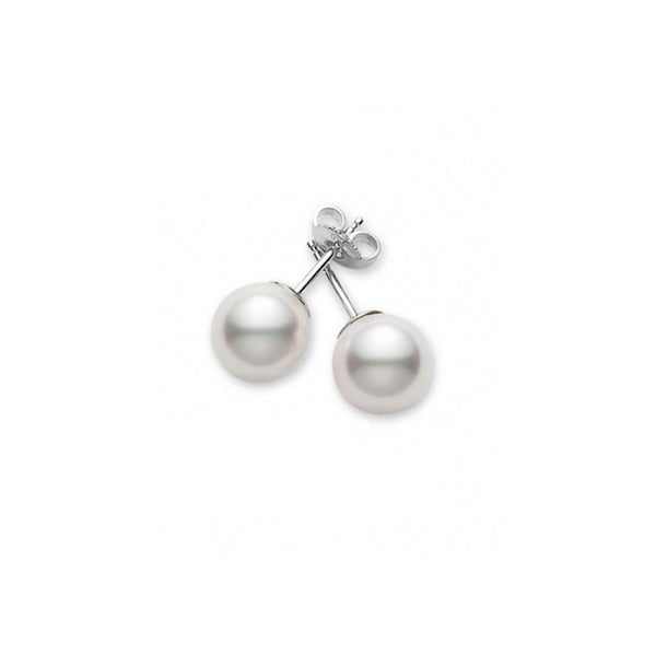 Akoya Cultured Pearl Stud Earrings AA 6mm in 18K White Gold - 1