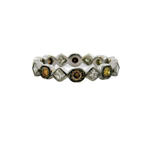18K Blackened Gold Art Deco Princess-Cut Multi-Color Diamond Ring - 1