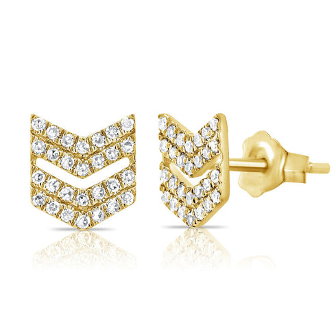 14k Gold & Diamond Double Arrow Stud Earrings - 0.18ct - 1