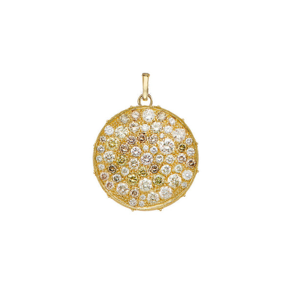18K Gold Confetti Disc Multi-Color Diamond Pendant - 1