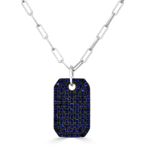 14K Gold & Blue Sapphire Pave Dog Tag Charm - 1.64ct - 1
