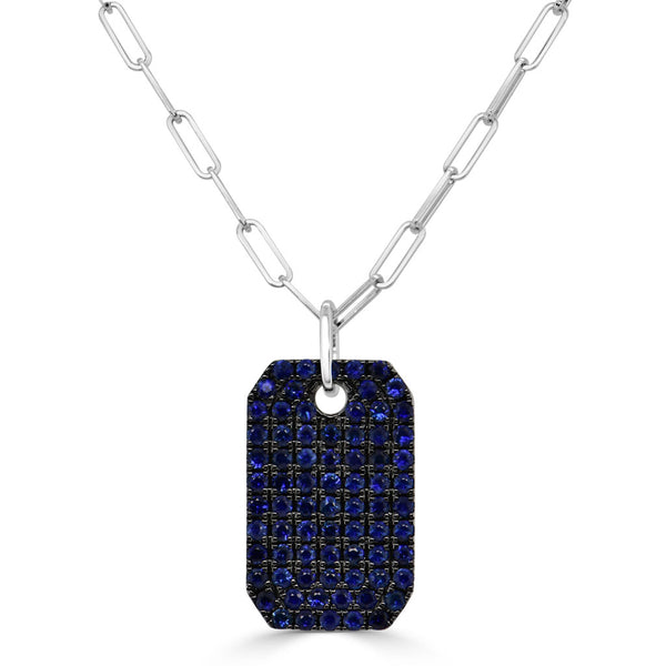 14K Gold & Blue Sapphire Pave Dog Tag Charm - 1.64ct - 1
