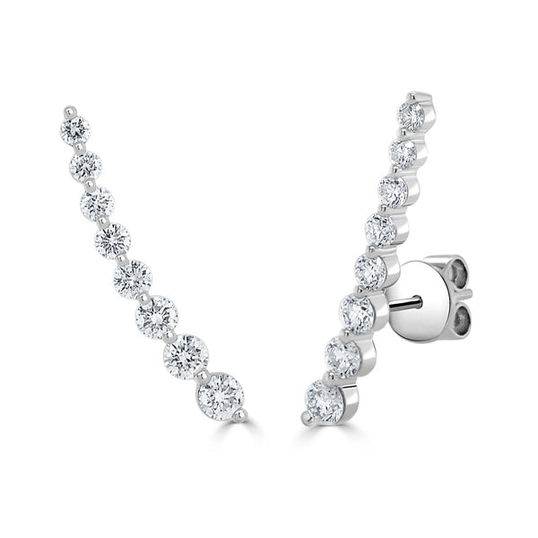 14K Gold & Diamond Ear Climber Earrings - 0.98ct - 1