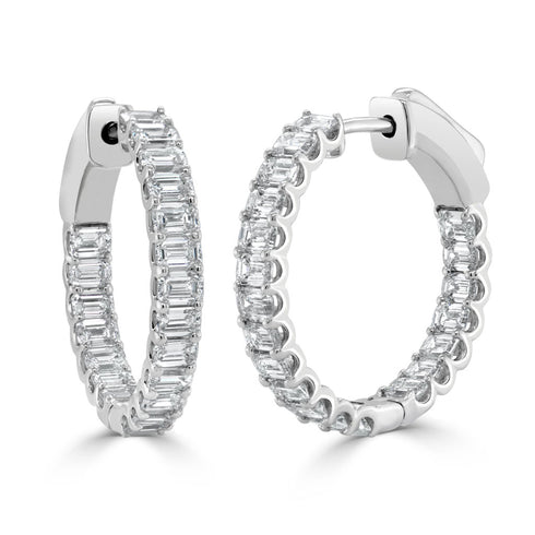 14K Gold & Emerald-Cut Diamond Hoop Earrings - 4.31ct - 1
