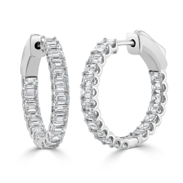 14K Gold & Emerald-Cut Diamond Hoop Earrings - 4.31ct - 1