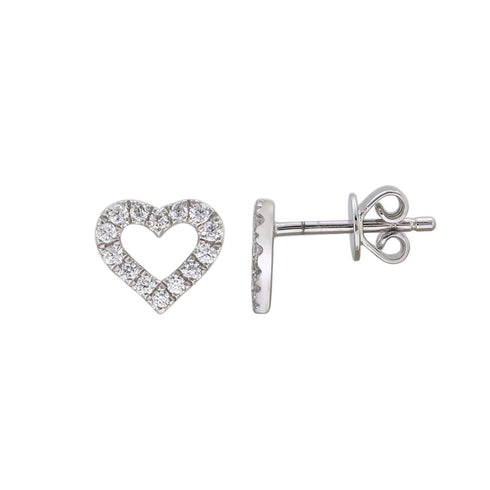 14k Gold & Diamond Open Heart Stud Earrings - 0.21ct - 1