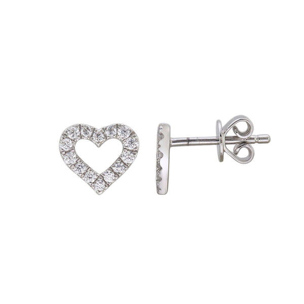 14k Gold & Diamond Open Heart Stud Earrings - 0.21ct - 1