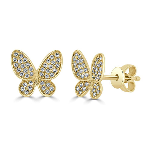 14k Gold & Diamond Butterfly Stud Earrings - 0.18ct - 1