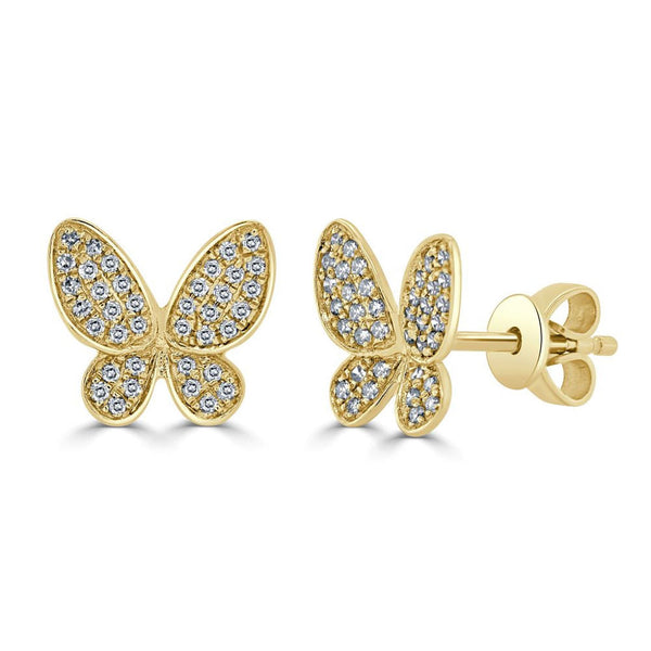14k Gold & Diamond Butterfly Stud Earrings - 0.18ct - 1